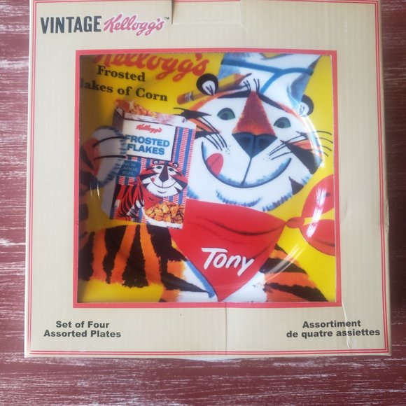 Kelloggs Retro Cereal Luncheon / Salad Plates - Set of 4 - Frosted Flakes - Tony - Picture 1 of 7